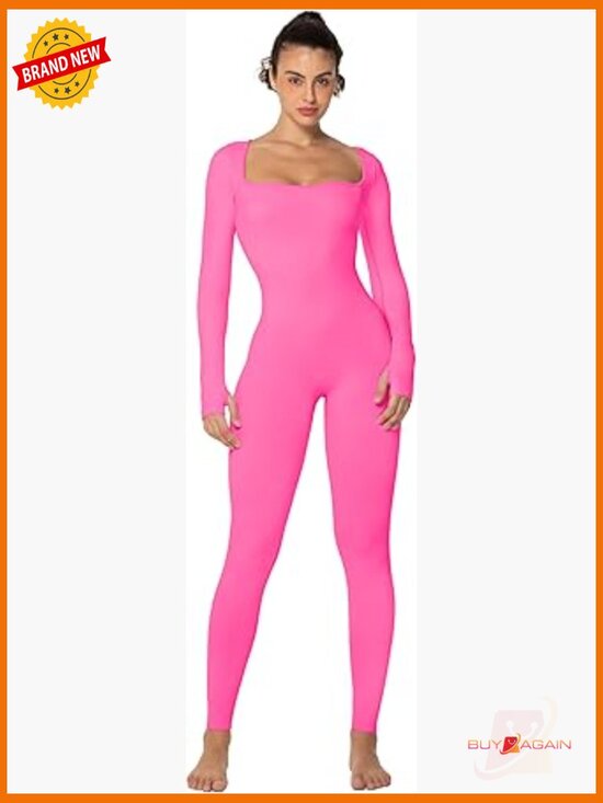 Pants - Long Sleeve Square Neck Bodysuit Jumpsuit Scrunch Leggings